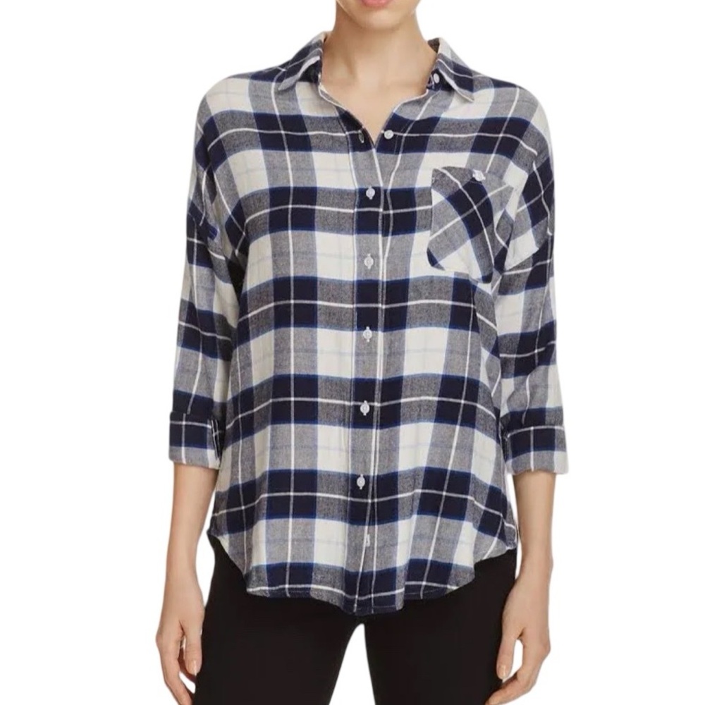 Rails Navy and Cream Plaid Button Down Shirt